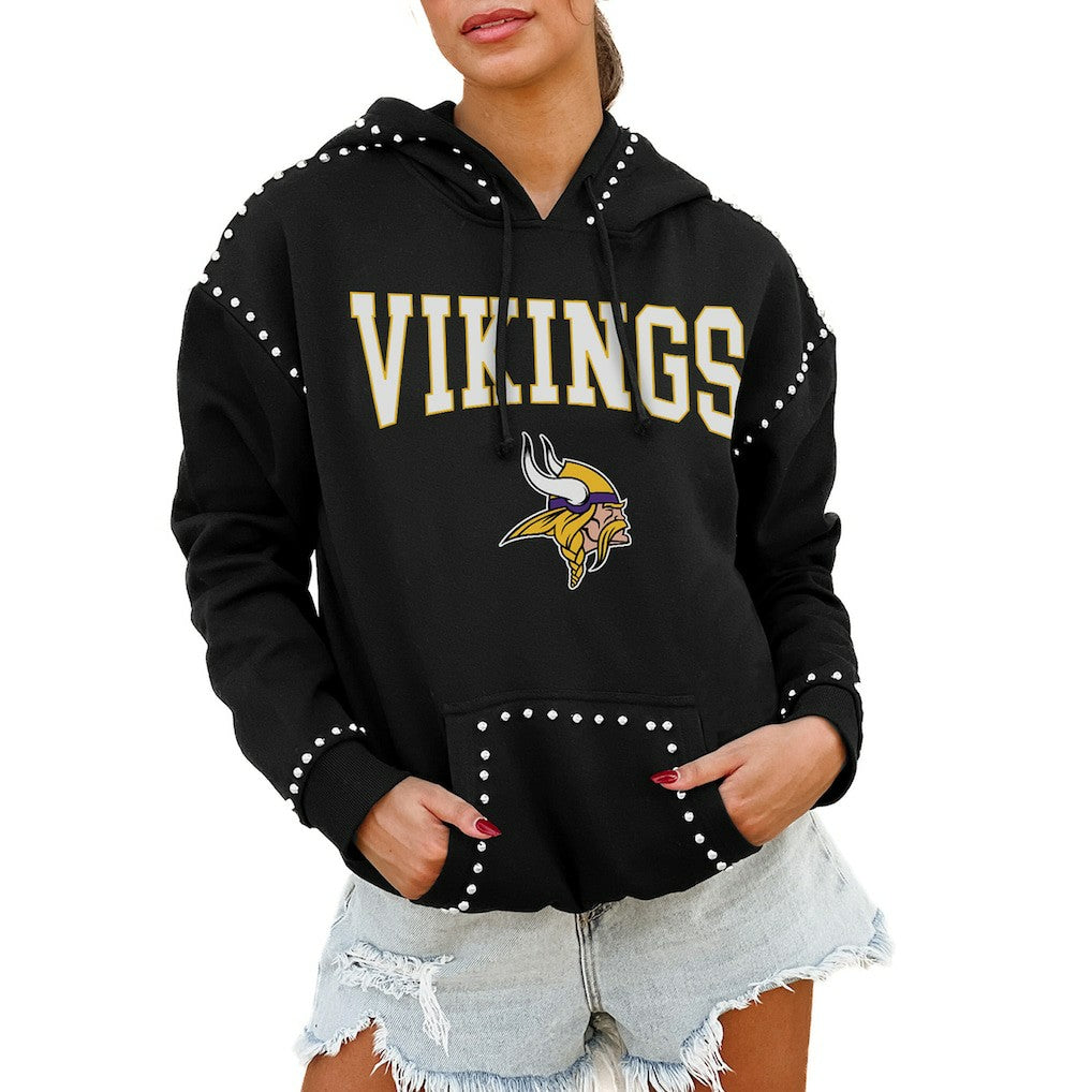 Minnesota Vikings Gameday Couture Women's Oversized Catch the Vibe Studded Pullover Hoodie Black