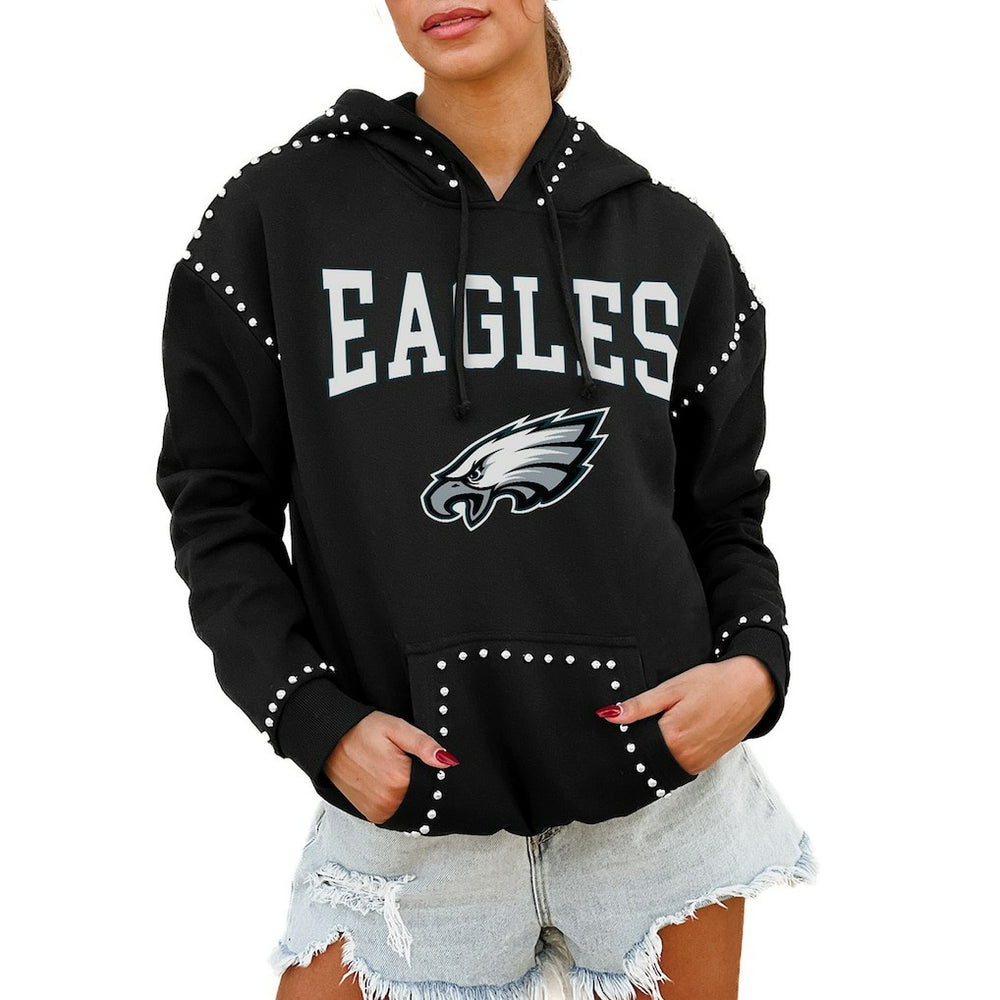 Philadelphia Eagles Gameday Couture Women's Oversized Catch the Vibe Studded Pullover Hoodie Black