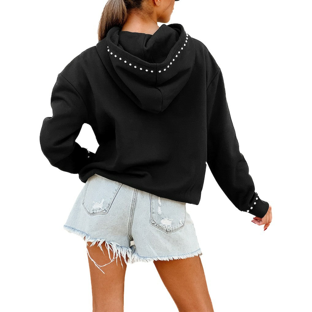 Dallas Cowboys Gameday Couture Women's Oversized Catch the Vibe Studded Pullover Hoodie Black