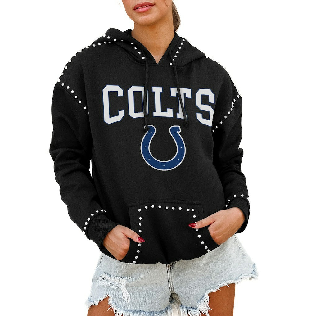 Indianapolis Colts Gameday Couture Women's Oversized Catch the Vibe Studded Pullover Hoodie Black