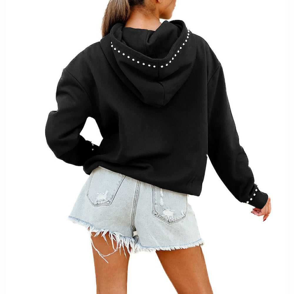 Indianapolis Colts Gameday Couture Women's Oversized Catch the Vibe Studded Pullover Hoodie Black