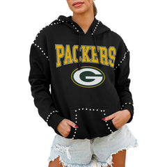 Green Bay Packers Gameday Couture Women's Oversized Catch the Vibe Studded Pullover Hoodie Black