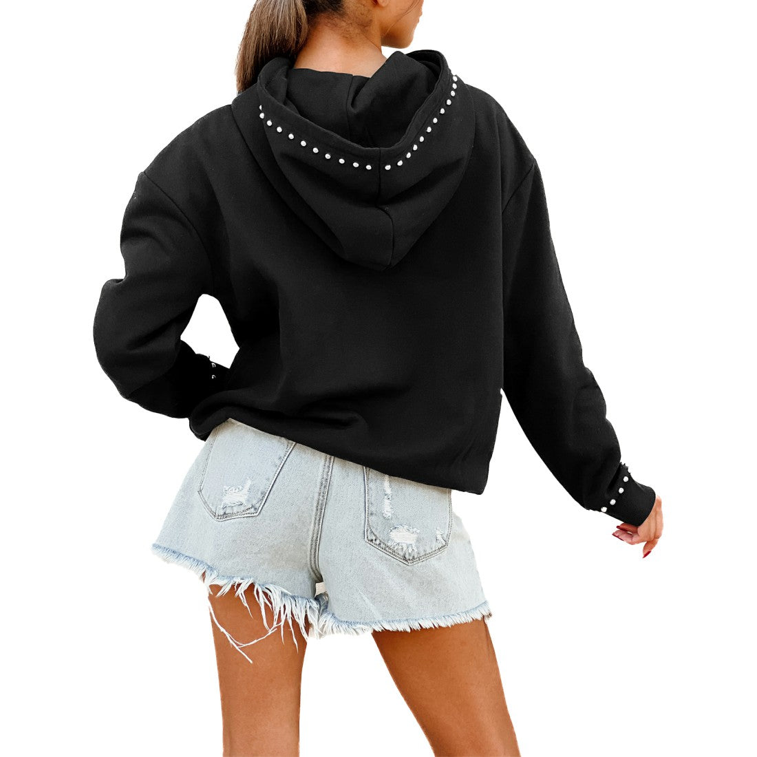 Green Bay Packers Gameday Couture Women's Oversized Catch the Vibe Studded Pullover Hoodie Black