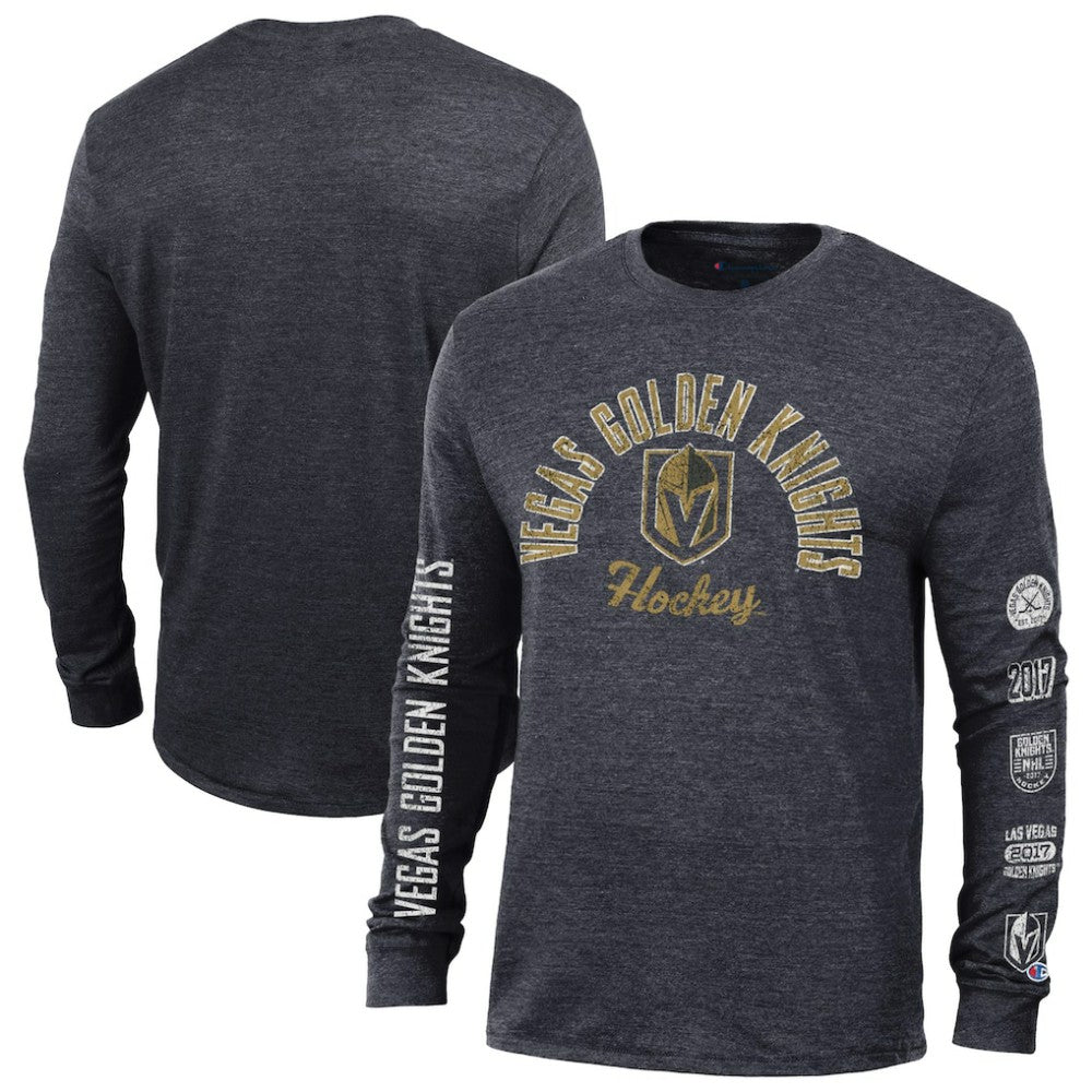 Vegas Golden Knights Champion Multi-Logo Tri-Blend Long Sleeve T-Shirt - Black - NHL 200838098
