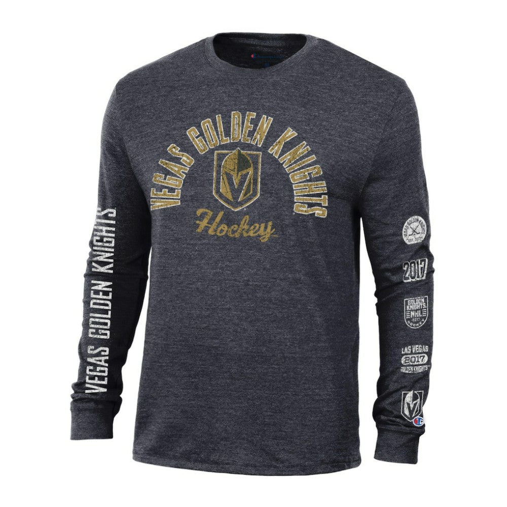 Vegas Golden Knights Champion Multi-Logo Tri-Blend Long Sleeve T-Shirt - Black - NHL 200838098