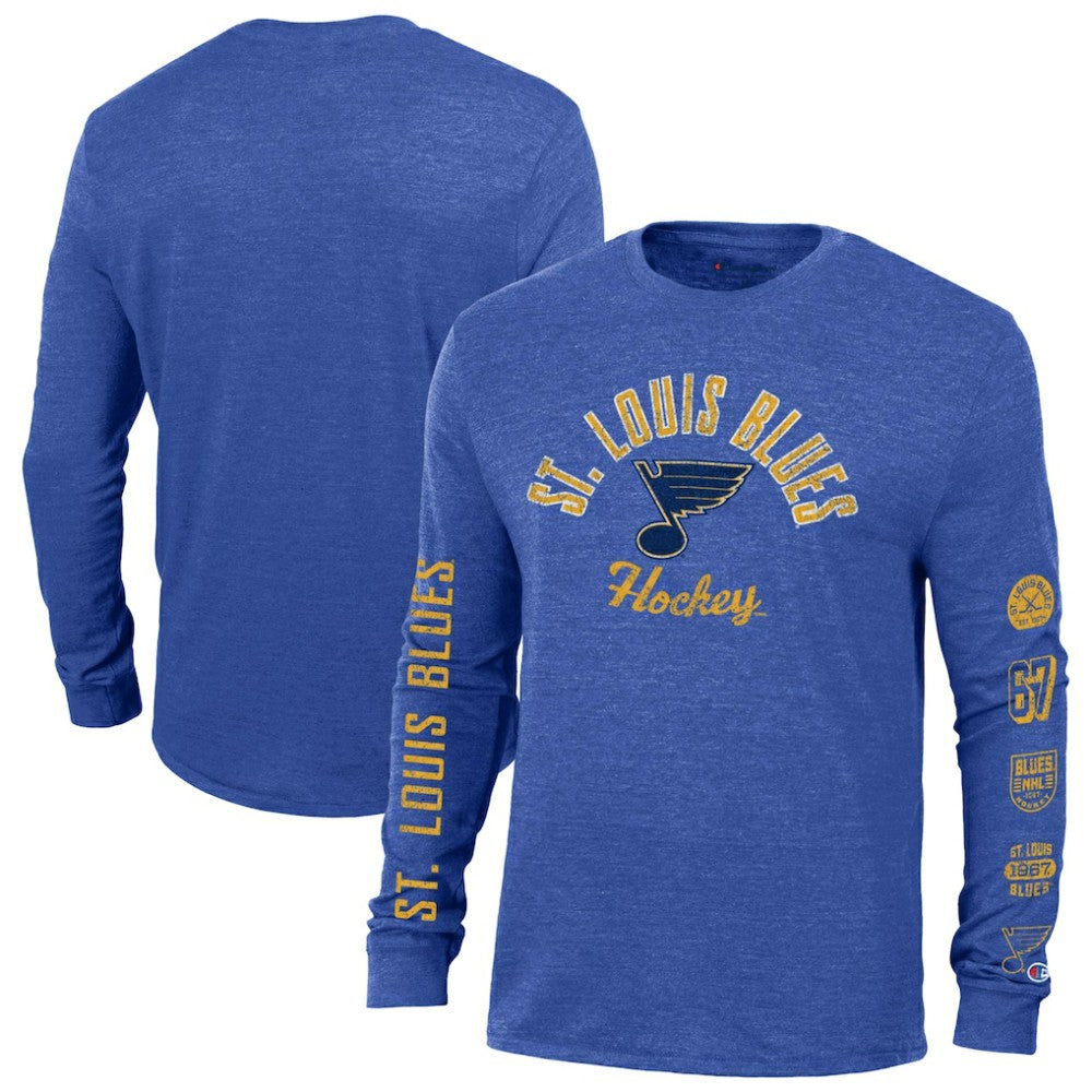 St. Louis Blues Champion Multi-Logo Tri-Blend Long Sleeve T-Shirt - Heather Blue - NHL 200838099