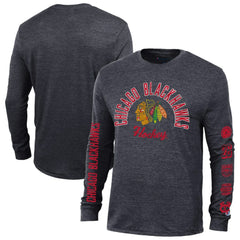 Chicago Blackhawks Champion Multi-Logo Tri-Blend Long Sleeve T-Shirt - Heather Black - NHL 200838100