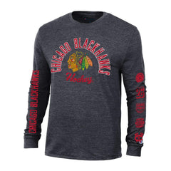 Chicago Blackhawks Champion Multi-Logo Tri-Blend Long Sleeve T-Shirt - Heather Black - NHL 200838100
