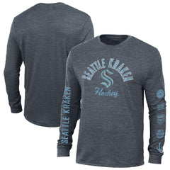 Seattle Kraken Champion Multi-Logo Tri-Blend Long Sleeve T-Shirt - Heather Navy - NHL 200838109
