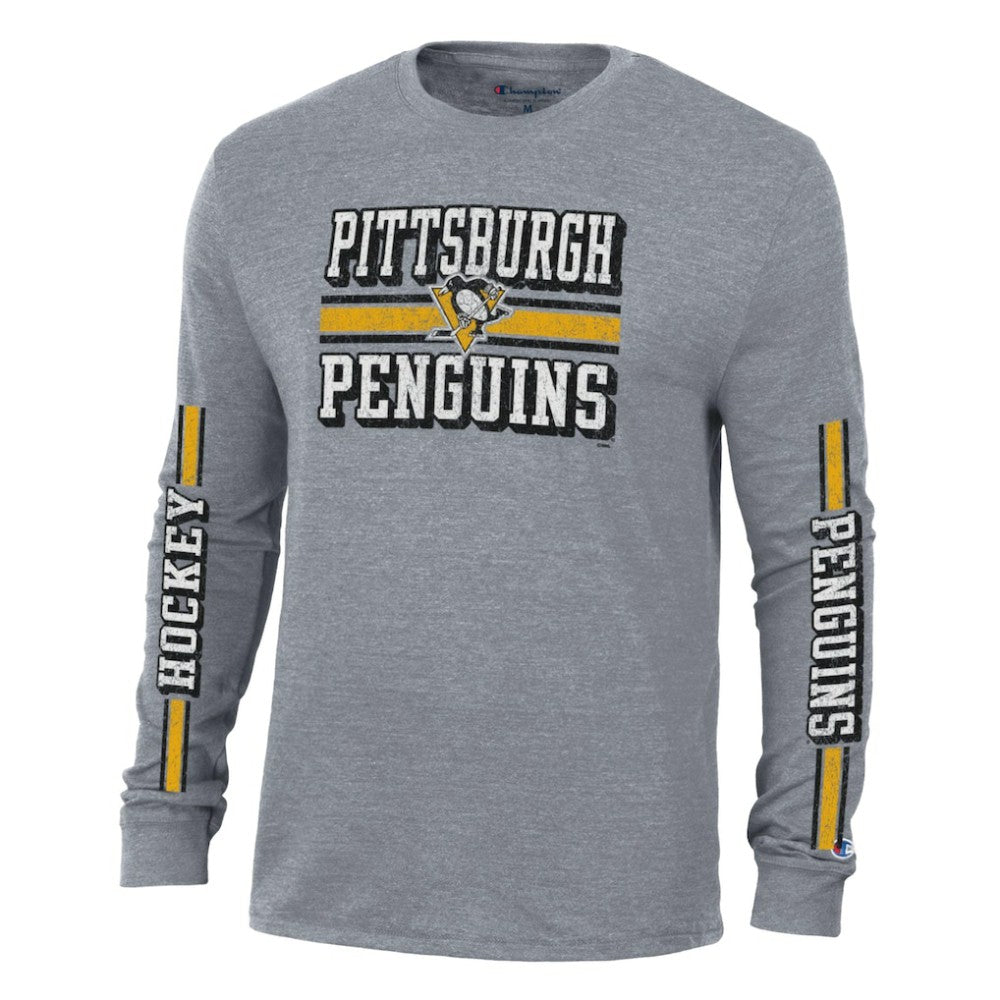 Pittsburgh Penguins Champion Tri-Blend Dual-Stripe Long Sleeve T-Shirt - Heather Gray - NHL 200838114