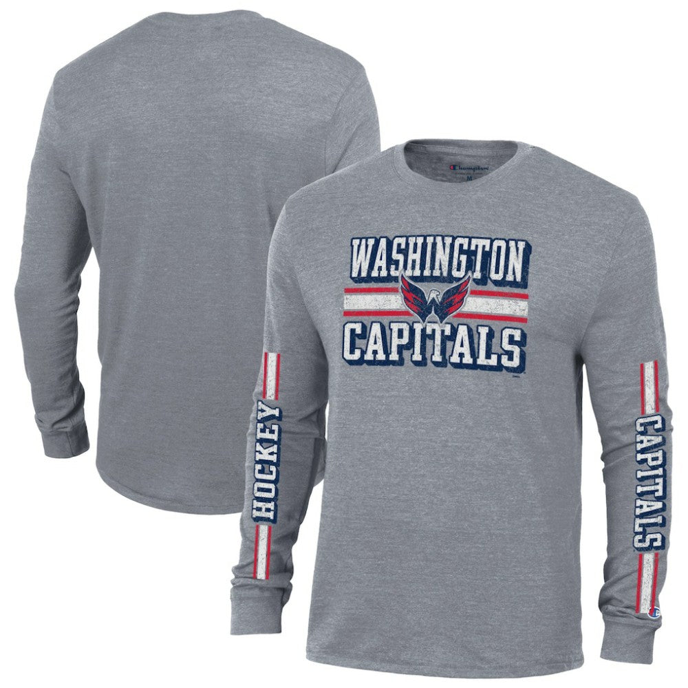 Washington Capitals Champion Tri-Blend Dual-Stripe Long Sleeve T-Shirt - Heather Gray - NHL 200838121