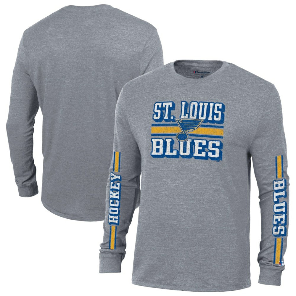 St. Louis Blues Champion Tri-Blend Dual-Stripe Long Sleeve T-Shirt - Heather Gray - NHL 200838123