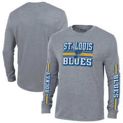 St. Louis Blues Champion Tri-Blend Dual-Stripe Long Sleeve T-Shirt - Heather Gray - NHL 200838123