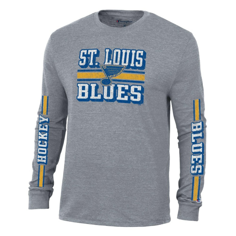 St. Louis Blues Champion Tri-Blend Dual-Stripe Long Sleeve T-Shirt - Heather Gray - NHL 200838123