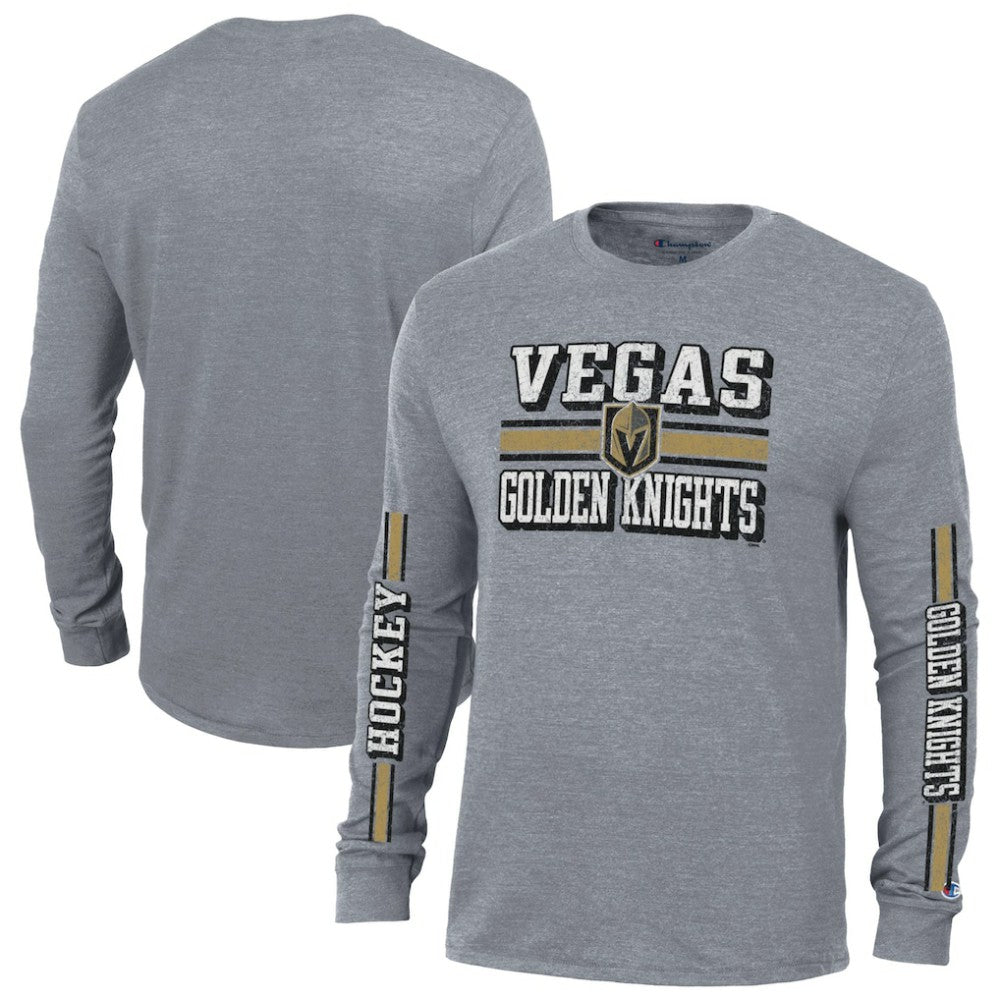 Vegas Golden Knights Champion Tri-Blend Dual-Stripe Long Sleeve T-Shirt - Heather Gray - NHL 200838124