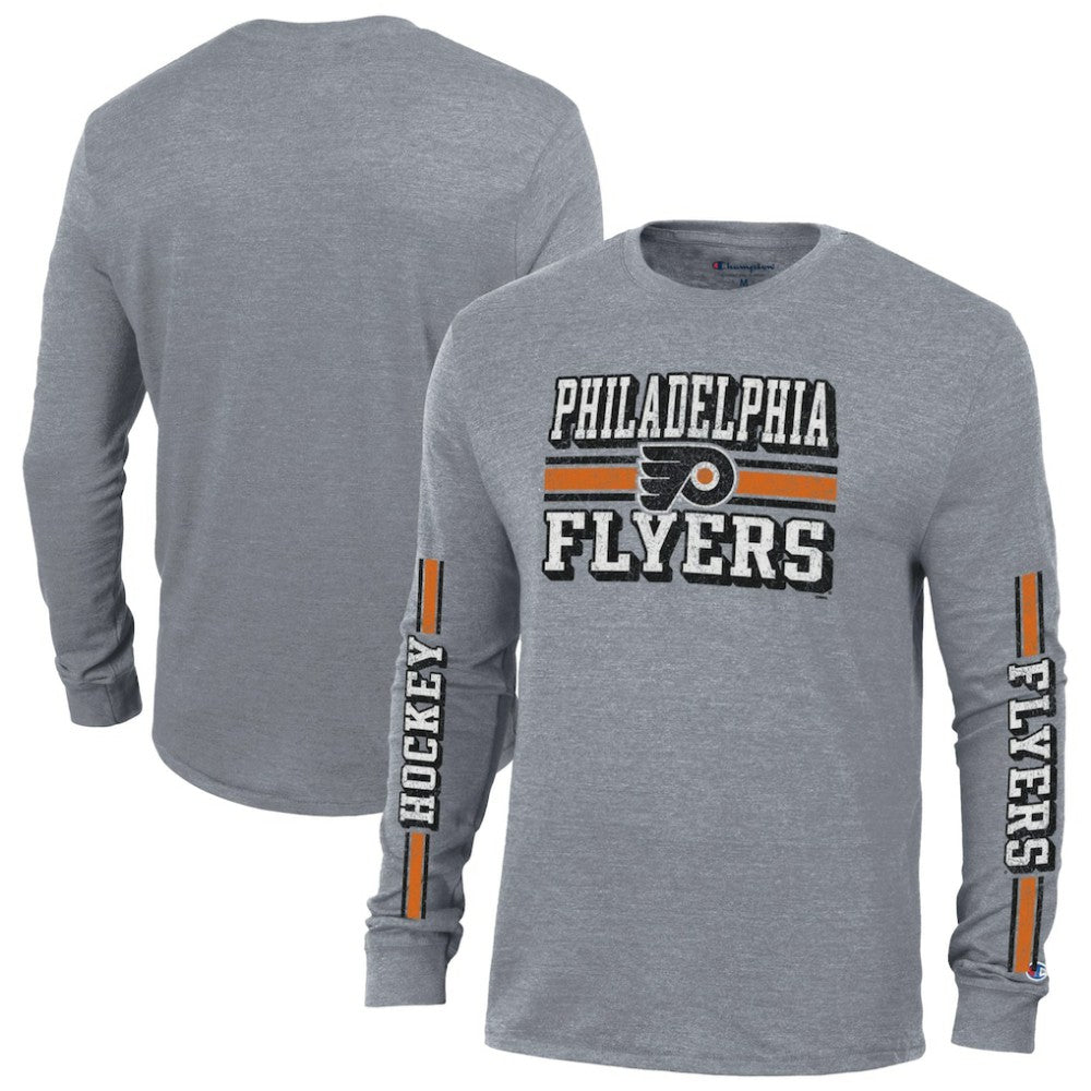 Philadelphia Flyers Champion Tri-Blend Dual-Stripe Long Sleeve T-Shirt - Heather Gray - NHL 200838125