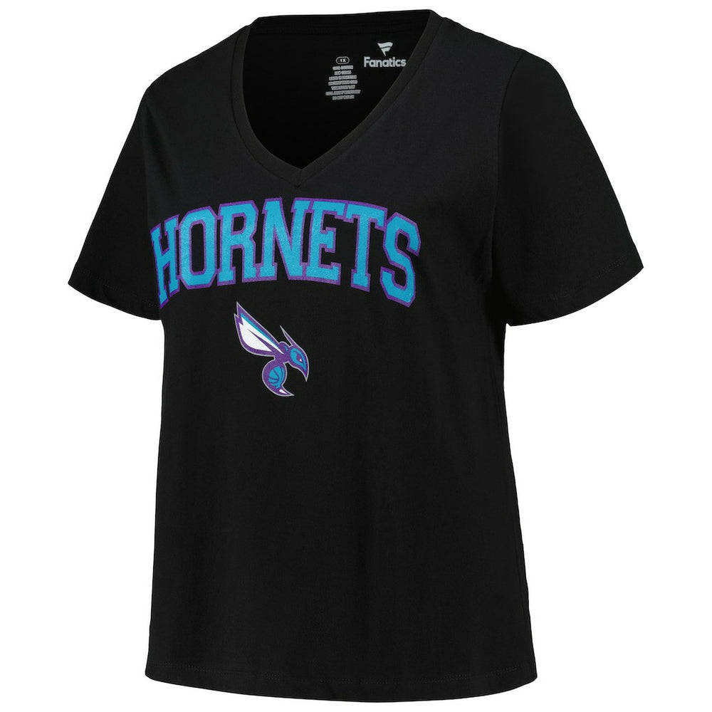 Charlotte Hornets Profile Women's Plus Size Arch Over Logo V-Neck T-Shirt Black