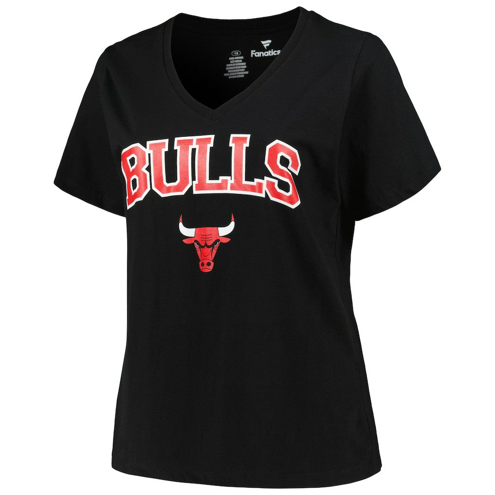 Chicago Bulls Profile Women's Plus Size Arch Over Logo V-Neck T-Shirt Black