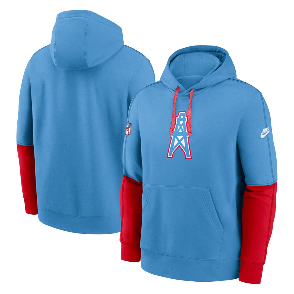 Nike Tennessee Titans Oilers Throwback Alternate Logo Club Tri-Blend Pullover Hoodie Light Blue