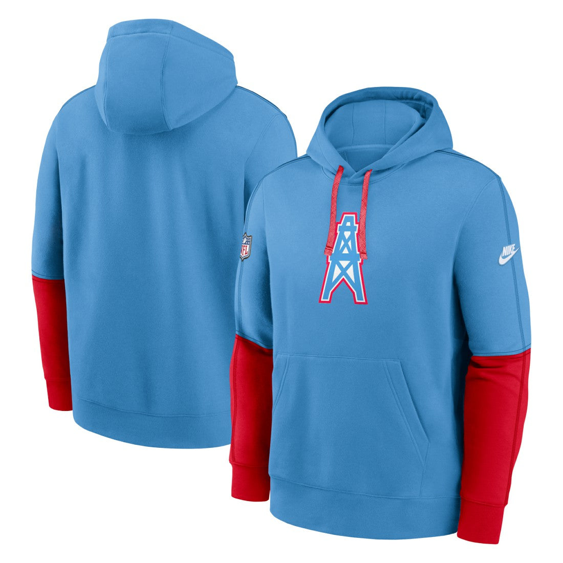 Nike Tennessee Titans Oilers Throwback Alternate Logo Club Tri-Blend Pullover Hoodie Light Blue