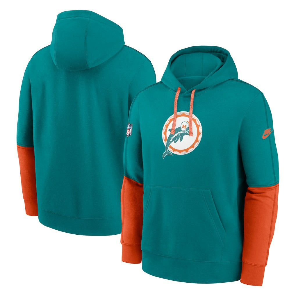 Nike Miami Dolphins Throwback Logo Club Tri-Blend Pullover Hoodie Aqua