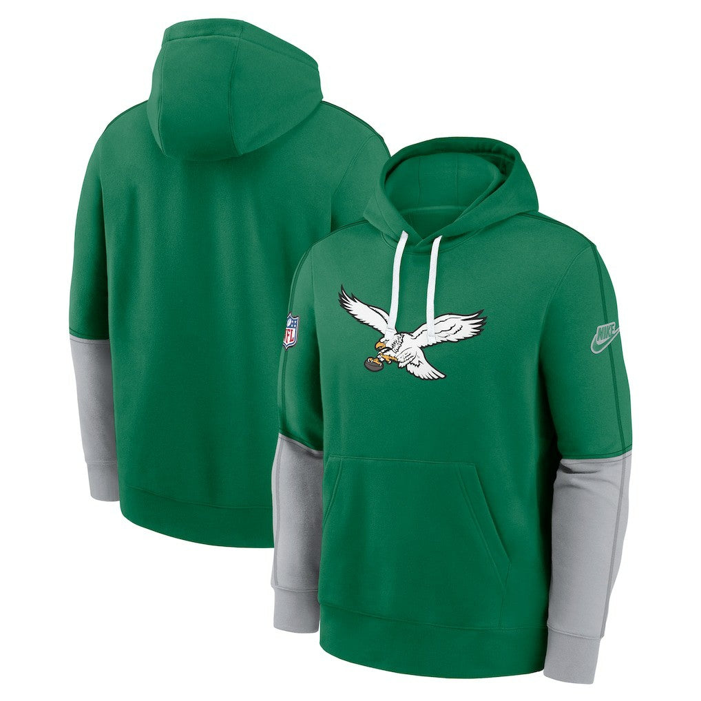 Nike Philadelphia Eagles Throwback Logo Club Tri-Blend Pullover Hoodie Kelly Green