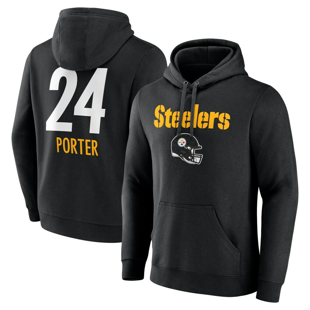 Joey Porter Jr. Pittsburgh Steelers Team Wordmark Player Name & Number Pullover Hoodie Black