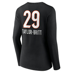 Cam Taylor-Britt Cincinnati Bengals Women's Team Wordmark Player Name & Number Long Sleeve V-Neck T-Shirt Black