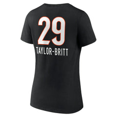 Cam Taylor-Britt Cincinnati Bengals Women's Team Wordmark Player Name & Number V-Neck T-Shirt Black
