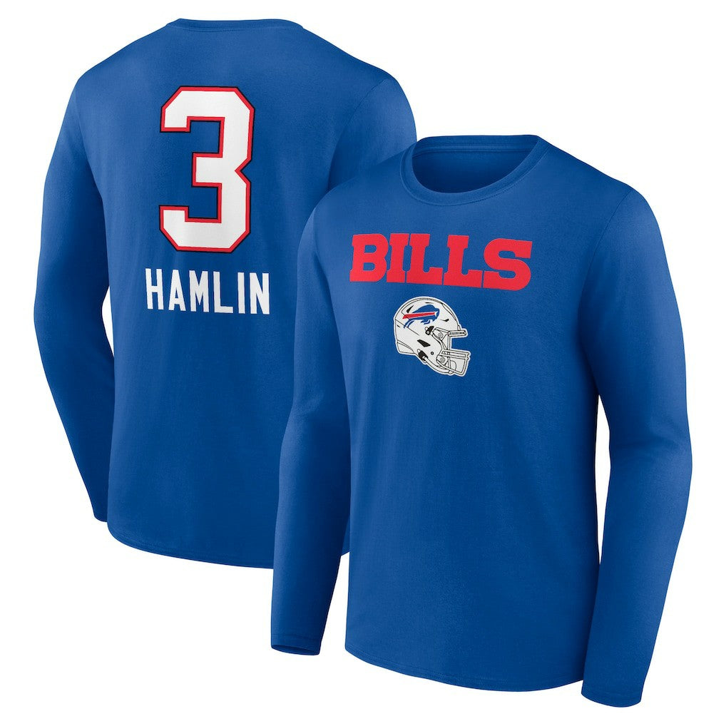 Damar Hamlin Buffalo Bills Team Wordmark Player Name & Number Long Sleeve T-Shirt Royal