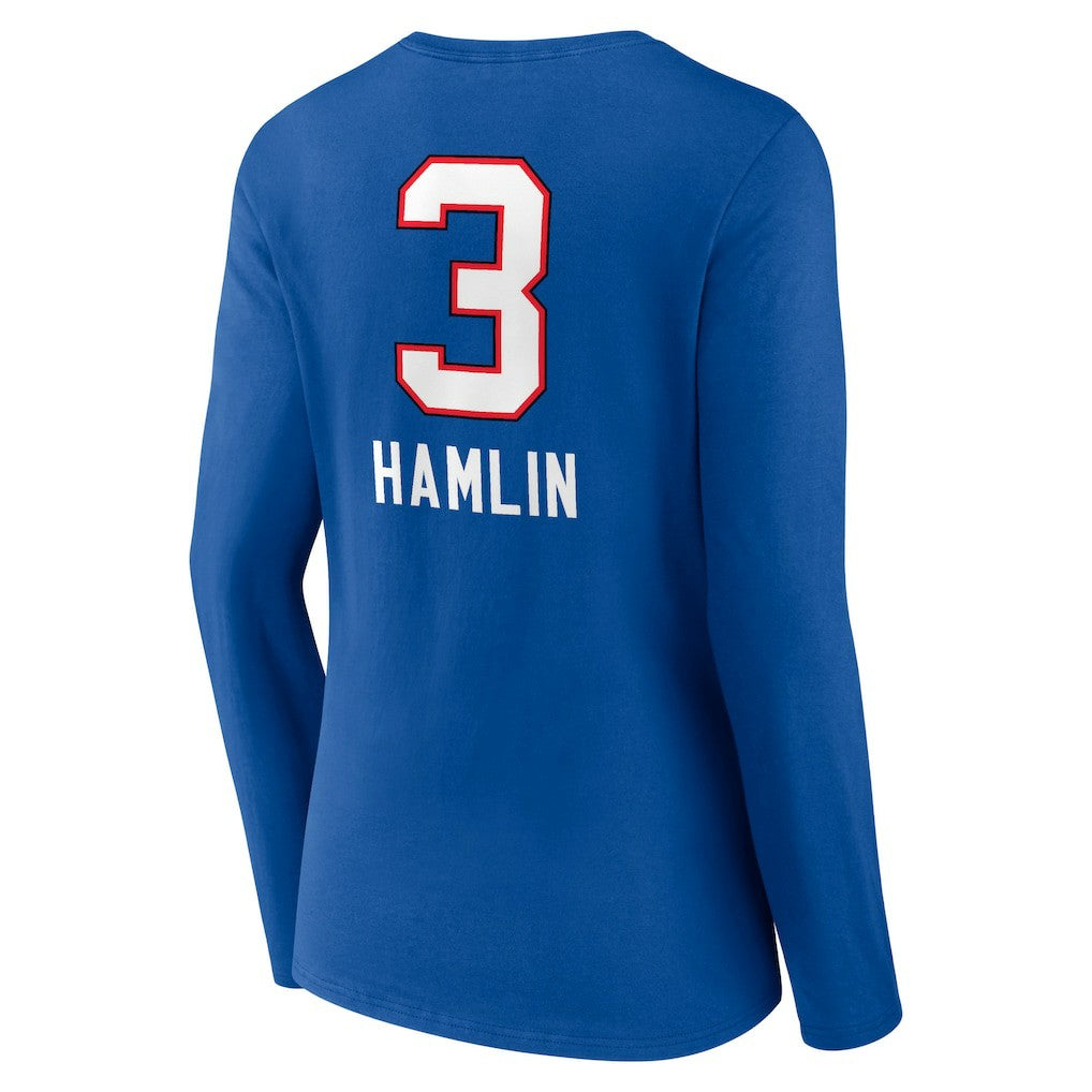 Damar Hamlin Buffalo Bills Women's Team Wordmark Player Name & Number Long Sleeve V-Neck T-Shirt Royal