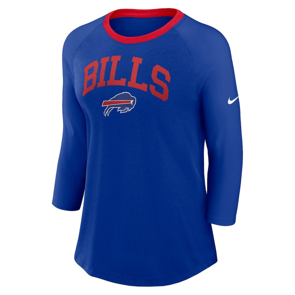 Nike Buffalo Bills Women's 3/4 Sleeve Raglan Fashion Top Royal