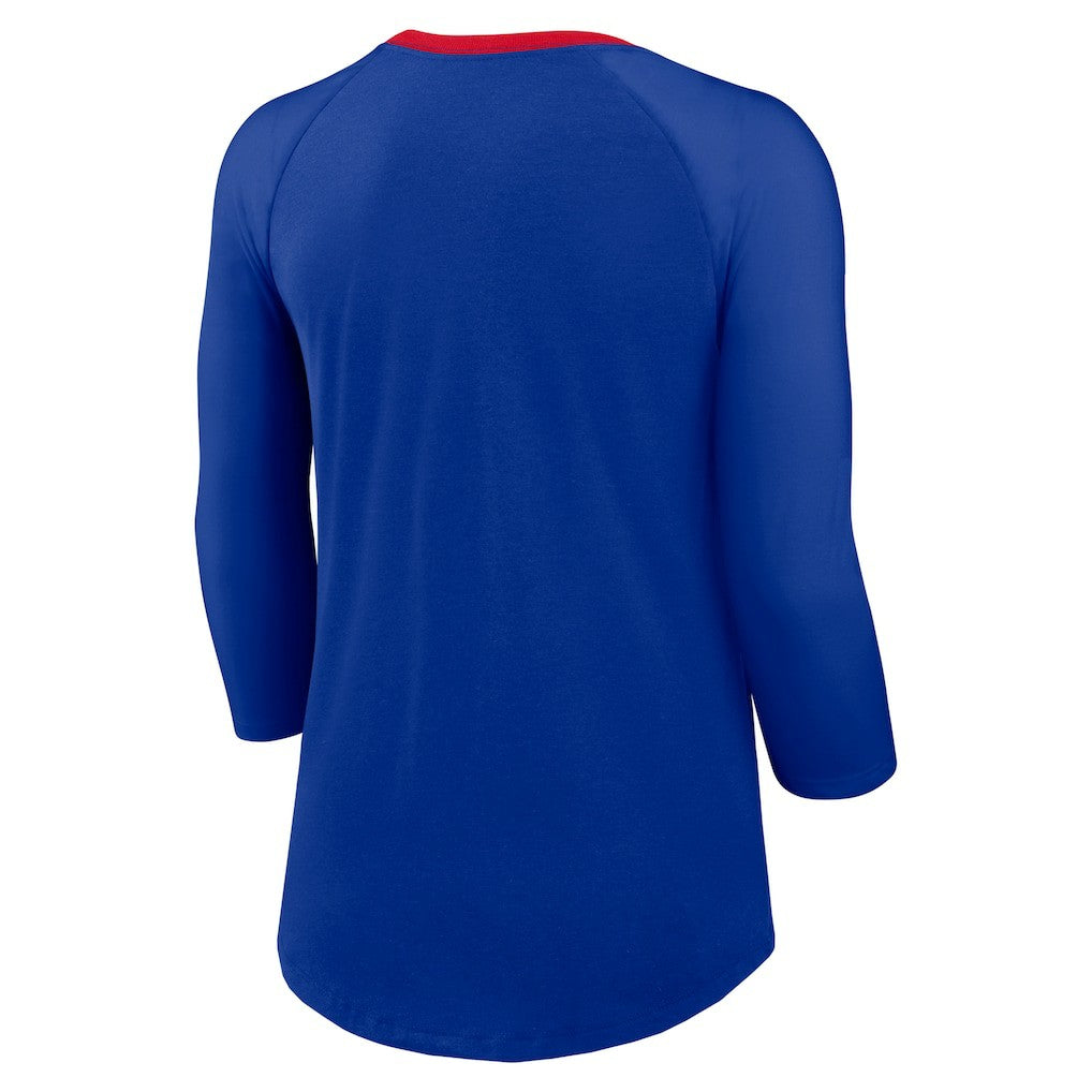 Nike Buffalo Bills Women's 3/4 Sleeve Raglan Fashion Top Royal