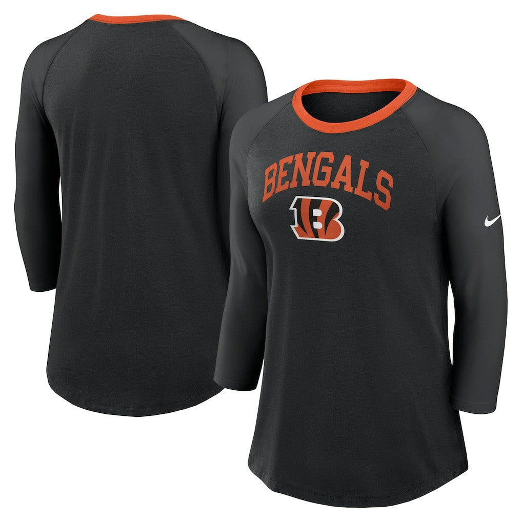 Nike Cincinnati Bengals Women's 3/4 Sleeve Raglan Fashion Top Black
