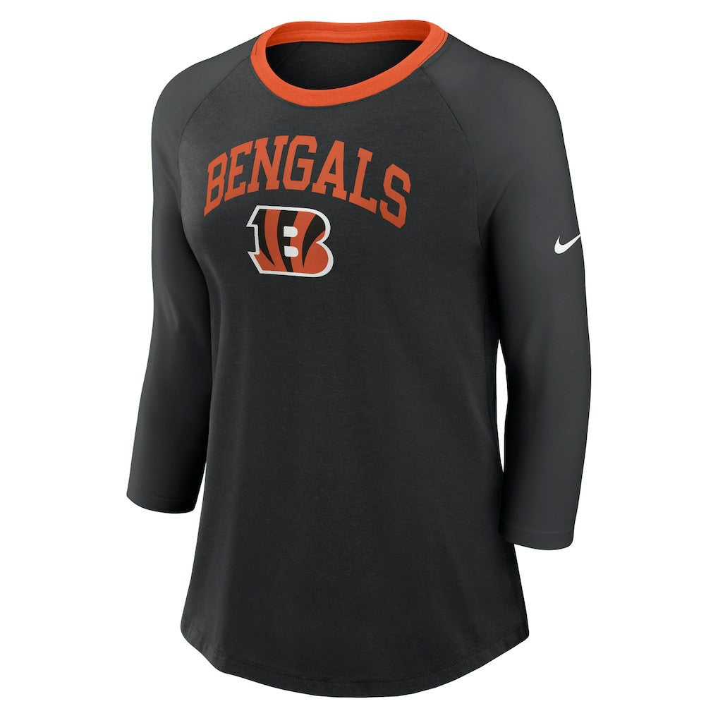 Nike Cincinnati Bengals Women's 3/4 Sleeve Raglan Fashion Top Black
