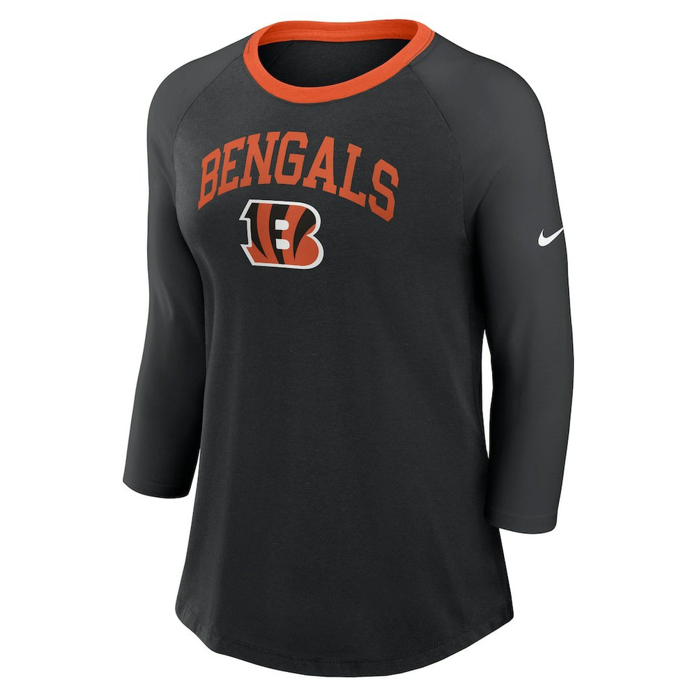 Nike Cincinnati Bengals Women's 3/4 Sleeve Raglan Fashion Top Black