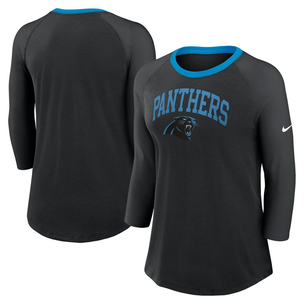 Nike Carolina Panthers Women's 3/4 Sleeve Raglan Fashion Top Black