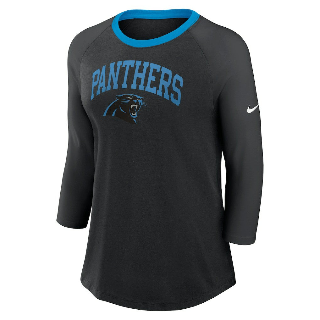 Nike Carolina Panthers Women's 3/4 Sleeve Raglan Fashion Top Black
