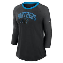 Nike Carolina Panthers Women's 3/4 Sleeve Raglan Fashion Top Black