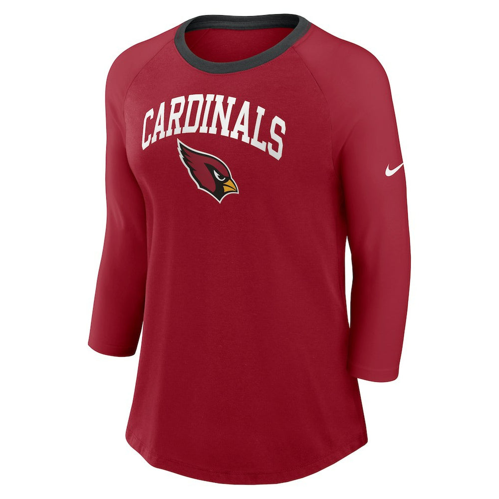 Nike Arizona Cardinals Women's 3/4 Sleeve Raglan Fashion Top Cardinal