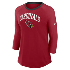 Nike Arizona Cardinals Women's 3/4 Sleeve Raglan Fashion Top Cardinal
