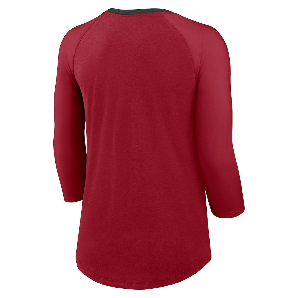 Nike Arizona Cardinals Women's 3/4 Sleeve Raglan Fashion Top Cardinal