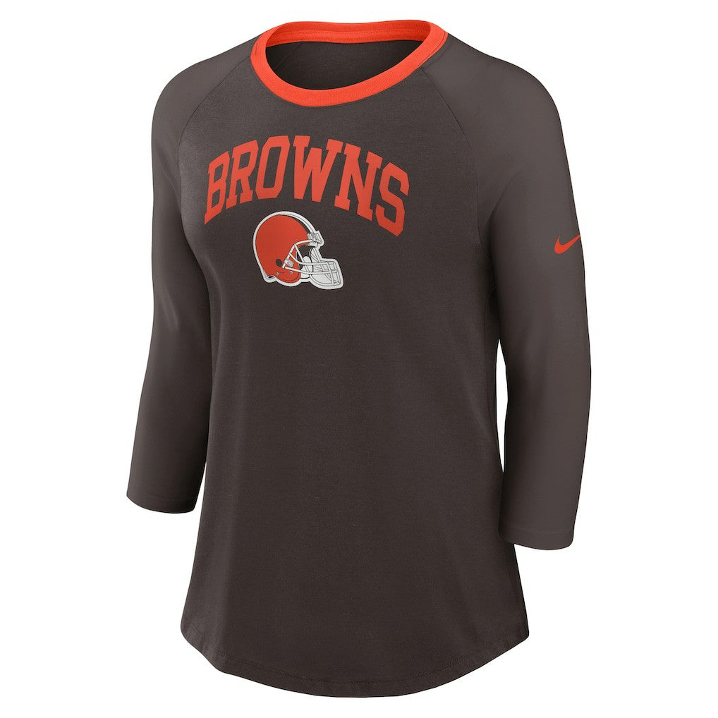 Nike Cleveland Browns Women's 3/4 Sleeve Raglan Fashion Top Brown