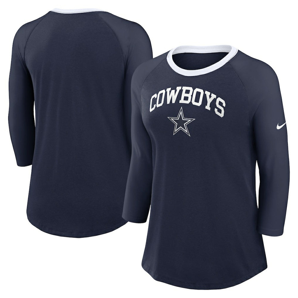 Nike Dallas Cowboys Women's 3/4 Sleeve Raglan Fashion Top Navy