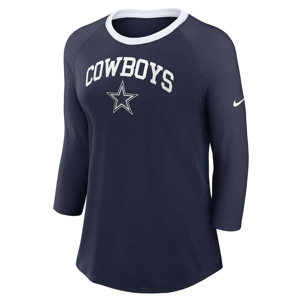 Nike Dallas Cowboys Women's 3/4 Sleeve Raglan Fashion Top Navy