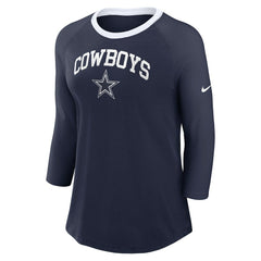Nike Dallas Cowboys Women's 3/4 Sleeve Raglan Fashion Top Navy