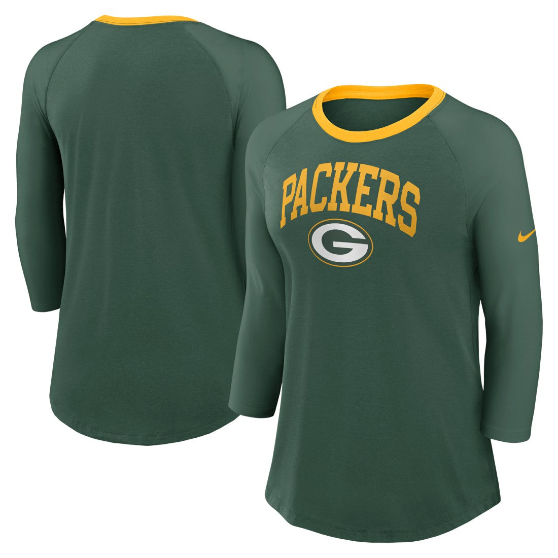 Nike Green Bay Packers Women's 3/4 Sleeve Raglan Fashion Top Green