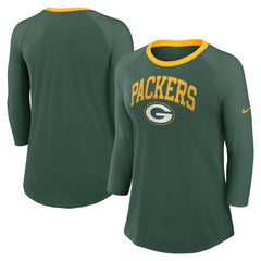 Nike Green Bay Packers Women's 3/4 Sleeve Raglan Fashion Top Green