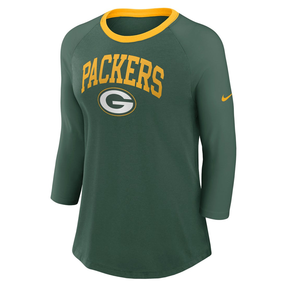 Nike Green Bay Packers Women's 3/4 Sleeve Raglan Fashion Top Green