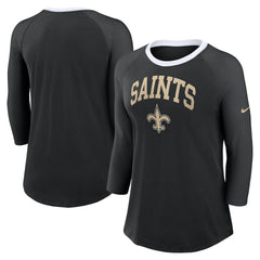 Nike New Orleans Saints Women's 3/4 Sleeve Raglan Fashion Top Black